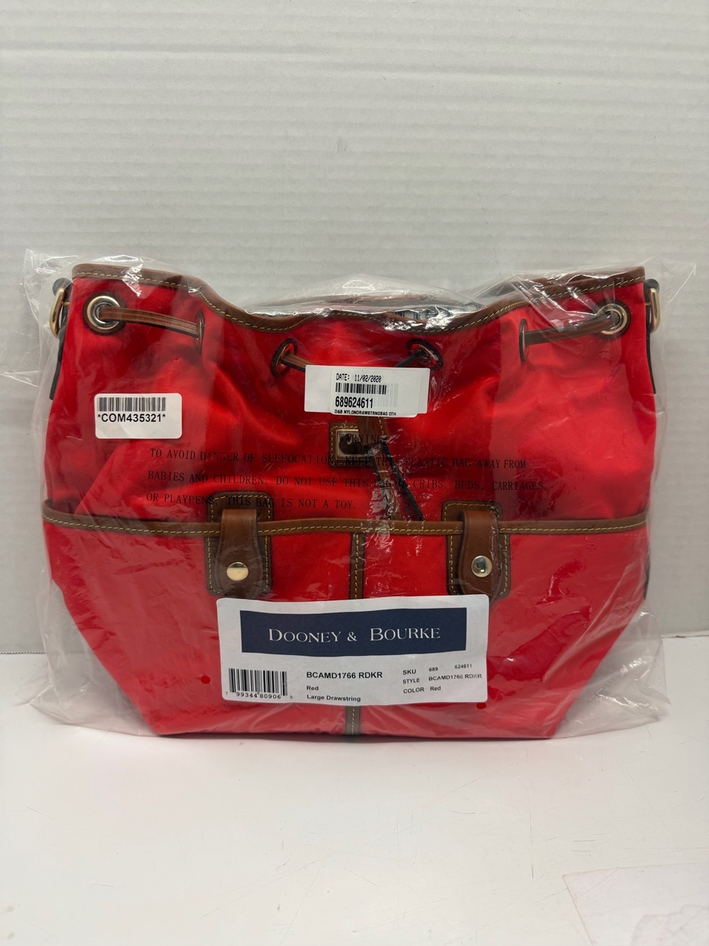 Dooney & Bourke Large Nylon Drawstring Tote Bag with Leather Trim